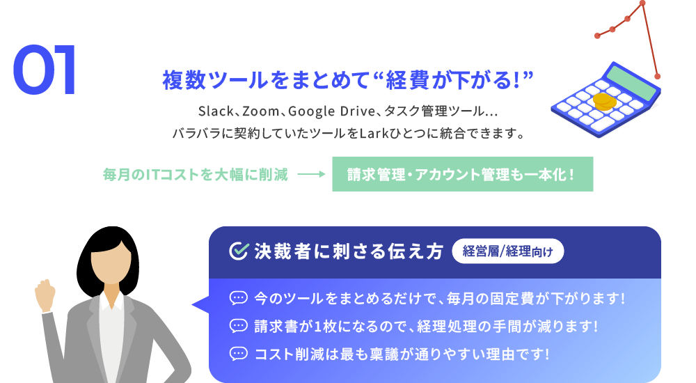 複数ツールをまとめて経費が下がる